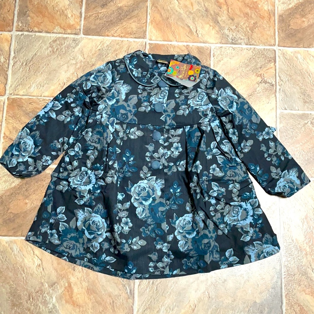 NWT Marie Elena blue flowery girls dress coat, size 7/8